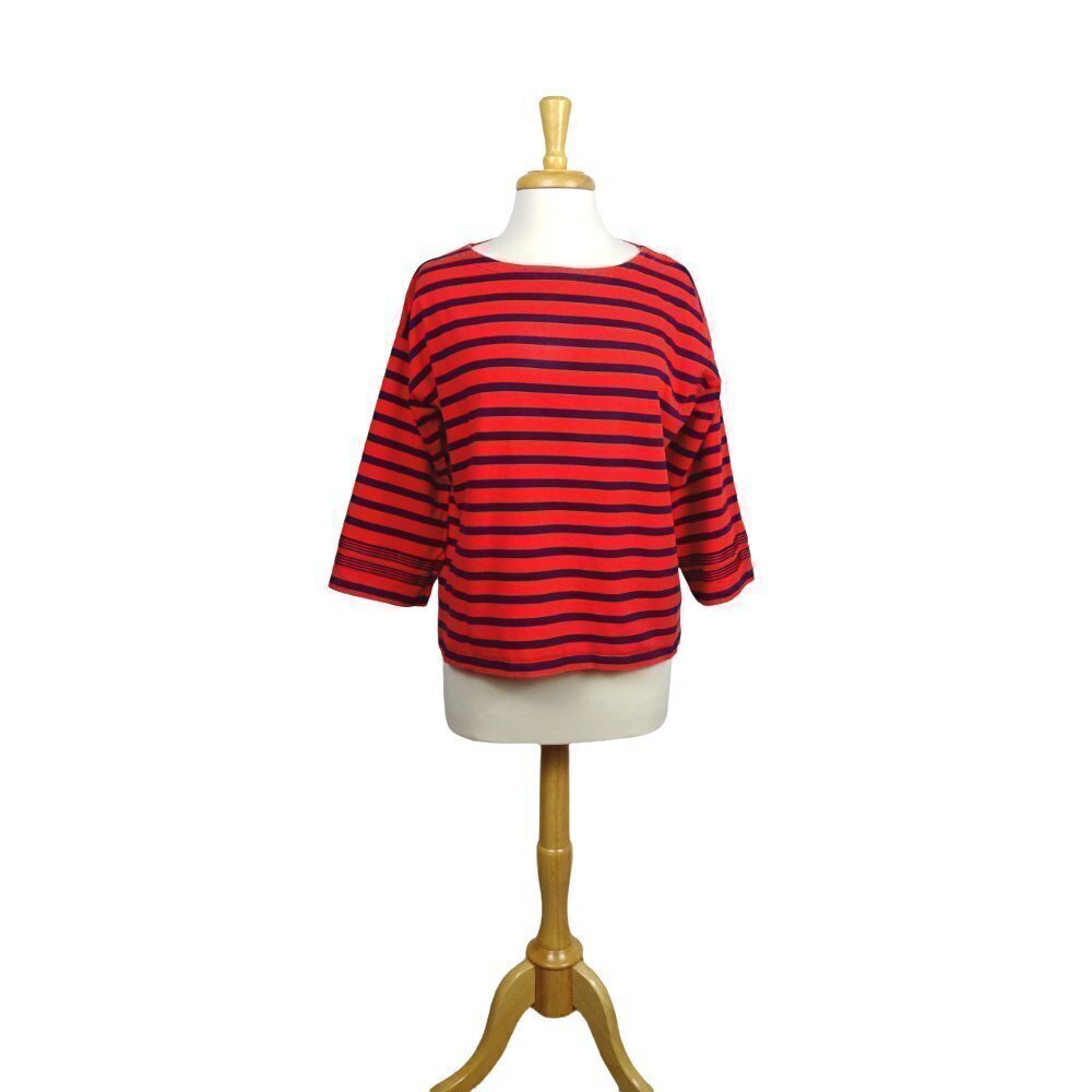 💰3/$25 J. Crew Striped Oversized Top Red Blue 3/4 SL Nautical Sailor Preppy S